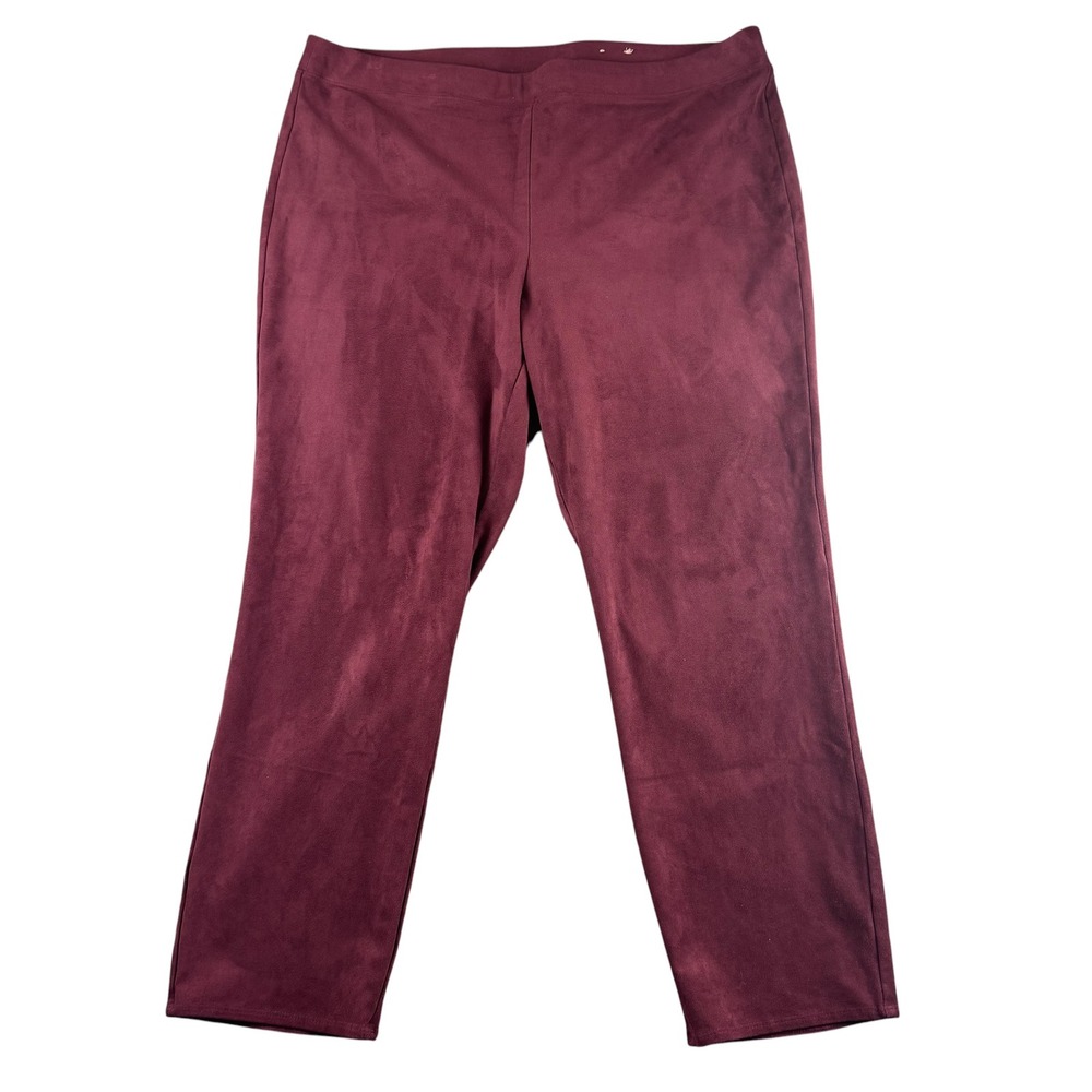 Chicos Faux Suede Pants Burgundy Red Straight Leg Pull On‎ Size 3 US 16 Stretch